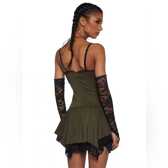 💔SOLD💔CURRENT MOOD Lost Tales Corset Mini Dress Handkerchief Hem Lace Trim - Picture 13 of 14